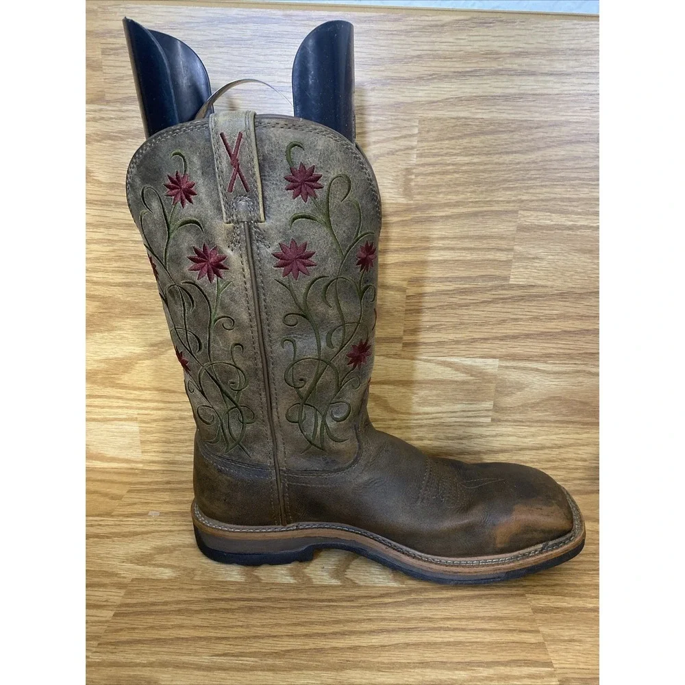 Twisted X Women's 9 B Leather Floral Steel Toe Square Toe Cowgirl Work Boots